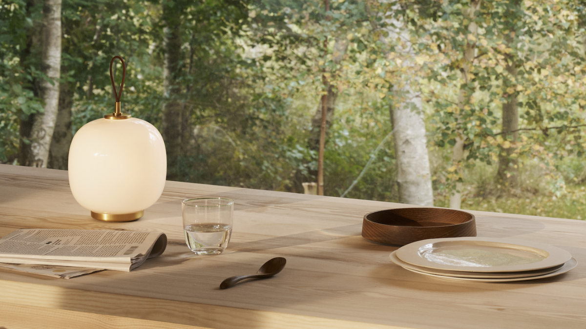 Louis Poulsen's VL 45 Radiohus Pendant on a dining table