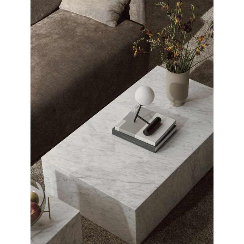 White carrara marble coffee table in a living room
