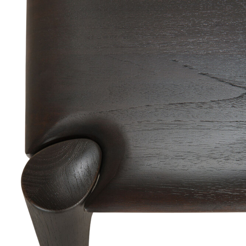 The Teak Dark Brown PI Dining Table by Ethnicraft from the leg close-up. all-groups