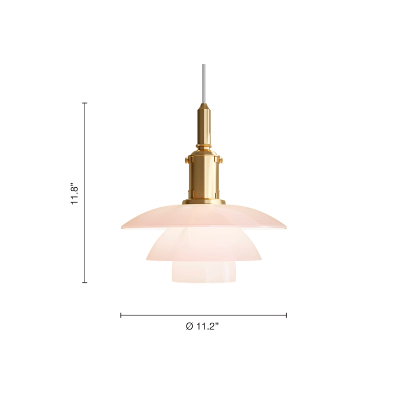 the PH 3/3 Pale Rose Pendant boasts beautiful, mouthblown pale rose glass shades, that are sandblasted on the underside to provide optimal light.