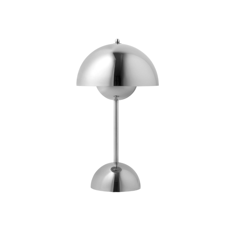 The Flowerpot VP9 Portable Table Lamp from &Tradition in chrome.