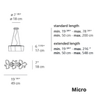 These are the dimensions for the Micro Logico Triple Suspension pendant light from Artemide.