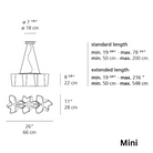 These are the dimensions for the Mini Logico Triple Suspension pendant light from Artemide.