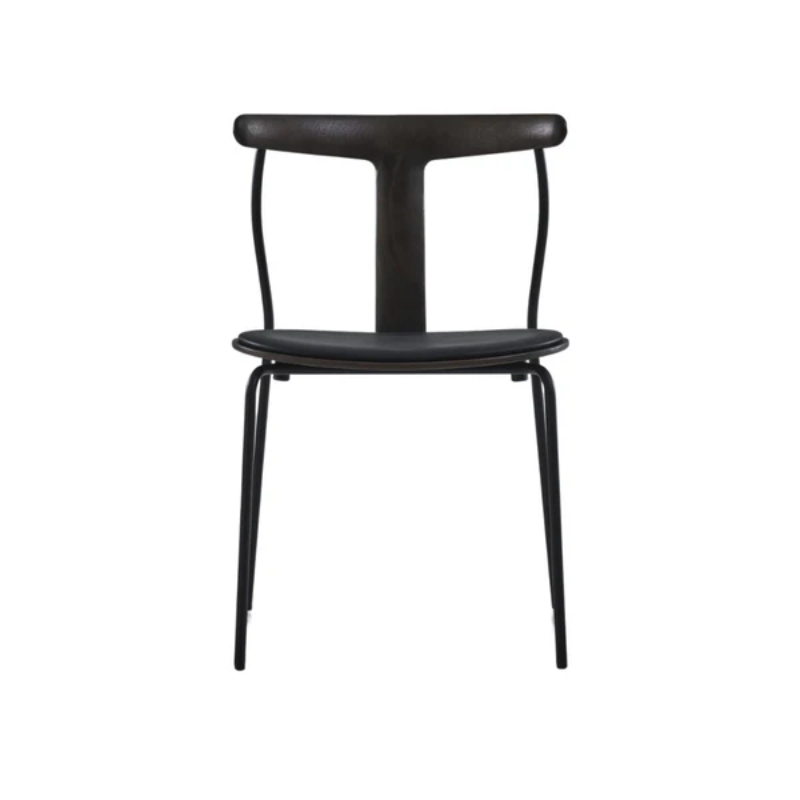 The Era Dining Chair from Eikund of Norway in black lacquered oak from a front angle.