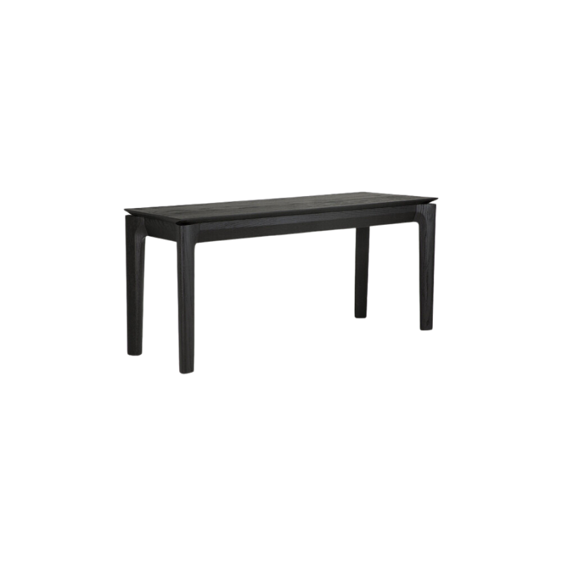 The Bok Bench from Ethnicraft in the black oak finish and 49.5 inch length from a side angle.