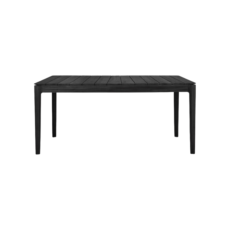 The Bok Outdoor Dining Table from Ethnicraft in solid teak tainted black, 64 inch size.