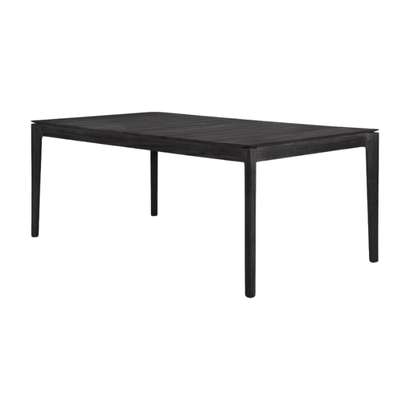 The Bok Outdoor Dining Table from Ethnicraft in solid teak tainted black, 78.5 inch size.