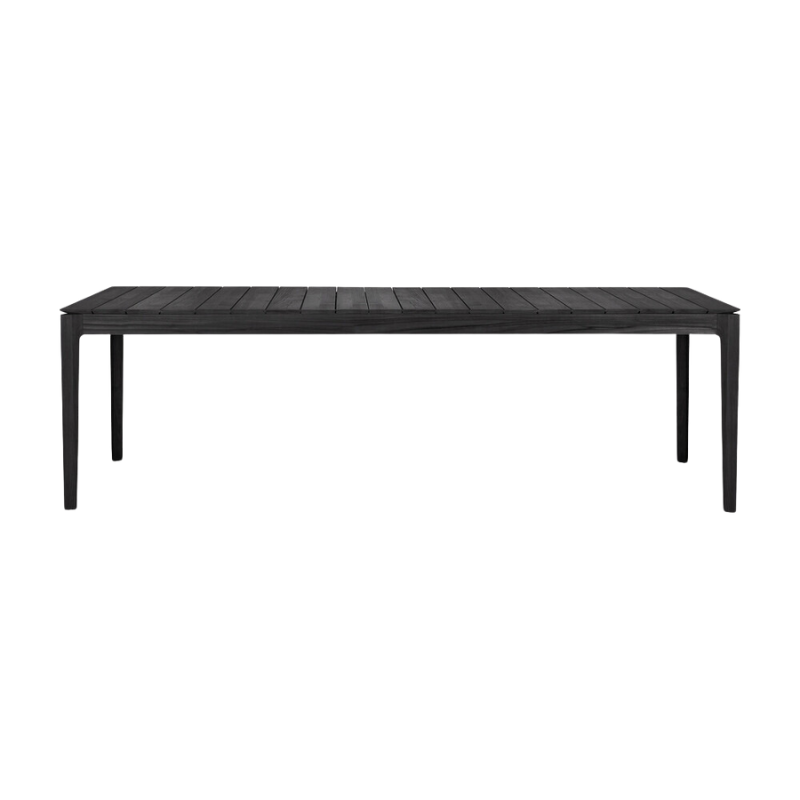 The Bok Outdoor Dining Table from Ethnicraft in solid teak tainted black, 98.5 inch size.