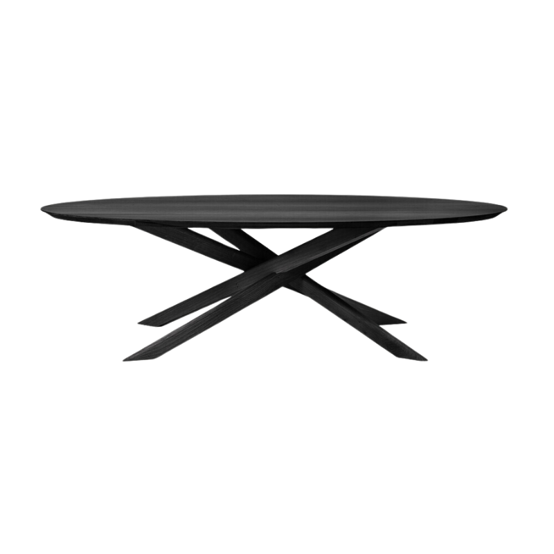 The Mikado oval dining table, designed by Alain van Havre, has been one of our most recognizable designs for years. Its sculptural character is the result of a quest to find a balance between functionality and stability. Mikado’s legs interlock like a well-thought-out puzzle. By exchanging the rectangular tabletop with an ellipse, we increase togetherness and connection. It's easier to interact with your guests, allows you to converse with everyone, and seats over a dozen people comfortably. 