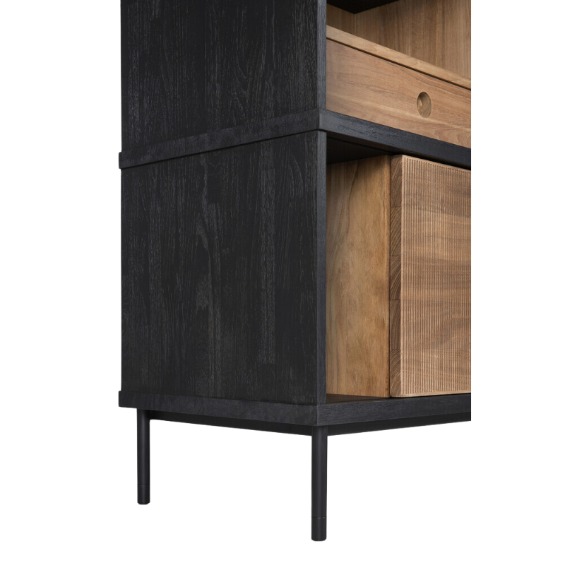 The Oscar sideboard in solid teak by Alain van Havre is the perfect multi-tasker: its open spaces can be used to exhibit personal objects, whereas the sliding doors offer the option of organizing documents out of sight. Notice the exceptional grooves in the doors: each narrow groove was carefully hand carved, making every Oscar piece unique.