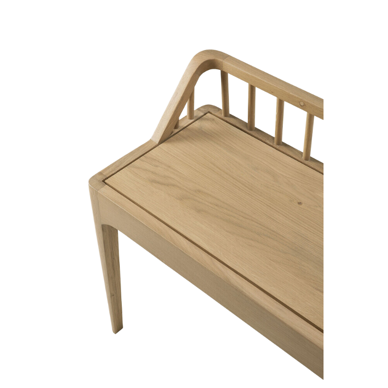 The Spindle collection found its inspiration in the traditional spinning wheel and incorporates perfectly aligned spokes into the backseat. Wherever you choose to place it, the Spindle bench in solid oak is a striking piece.