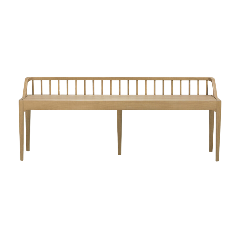 The Spindle collection found its inspiration in the traditional spinning wheel and incorporates perfectly aligned spokes into the backseat. Wherever you choose to place it, the Spindle bench in solid oak is a striking piece.