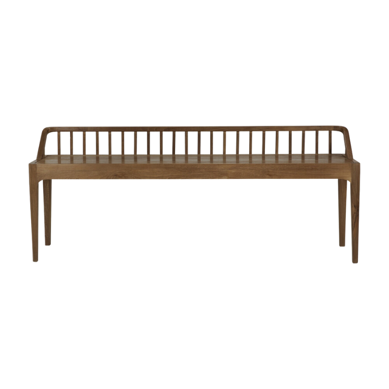 The Spindle collection found its inspiration in the traditional spinning wheel and incorporates perfectly aligned spokes into the backseat. Wherever you choose to place it, the Spindle bench in solid oak is a striking piece.