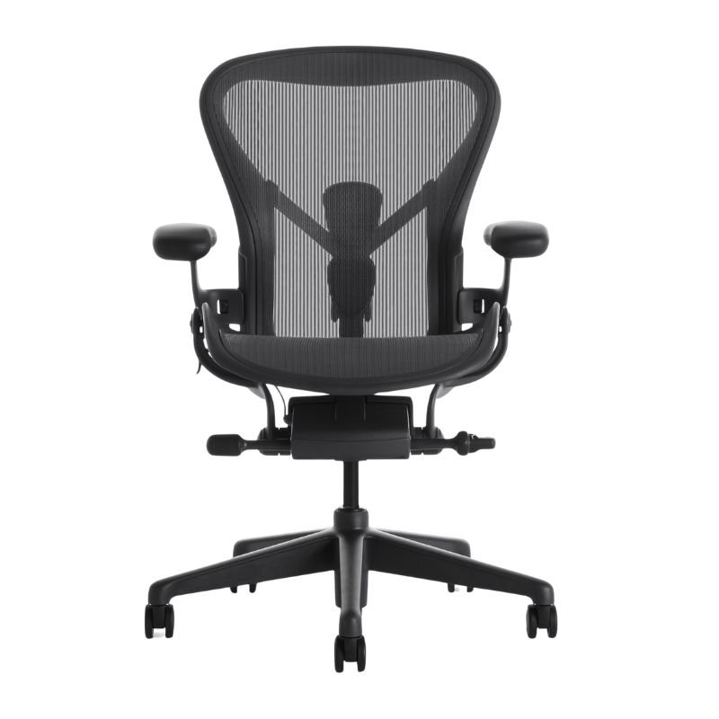 The Aeron Chair from Herman Miller with the adjustable posturefit SL back support in graphite and graphite.