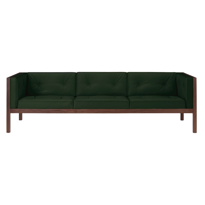The 92 inch Cube Sofa from Herman Miller with the walnut frame and vine prone leather.