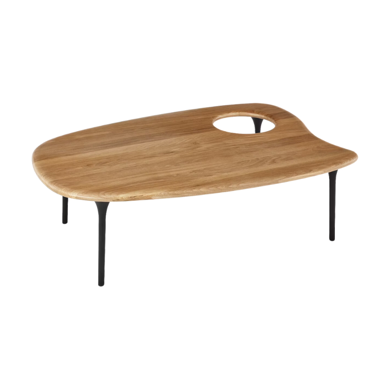 The Cyclade Table from Herman Miller in low, without a bowl, in white oak.