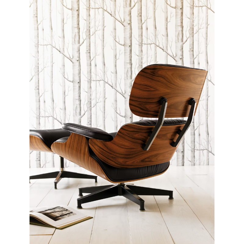 The Eames Lounge Chair and Ottoman from Herman Miller in a close up shot. all-groups