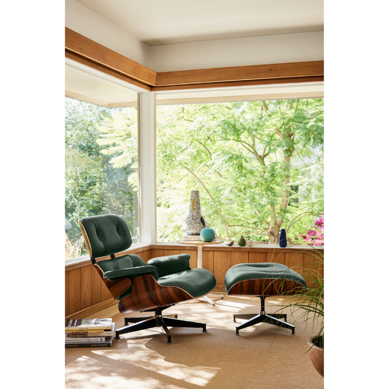 The Eames Lounge Chair and Ottoman from Herman Miller in a den. all-groups