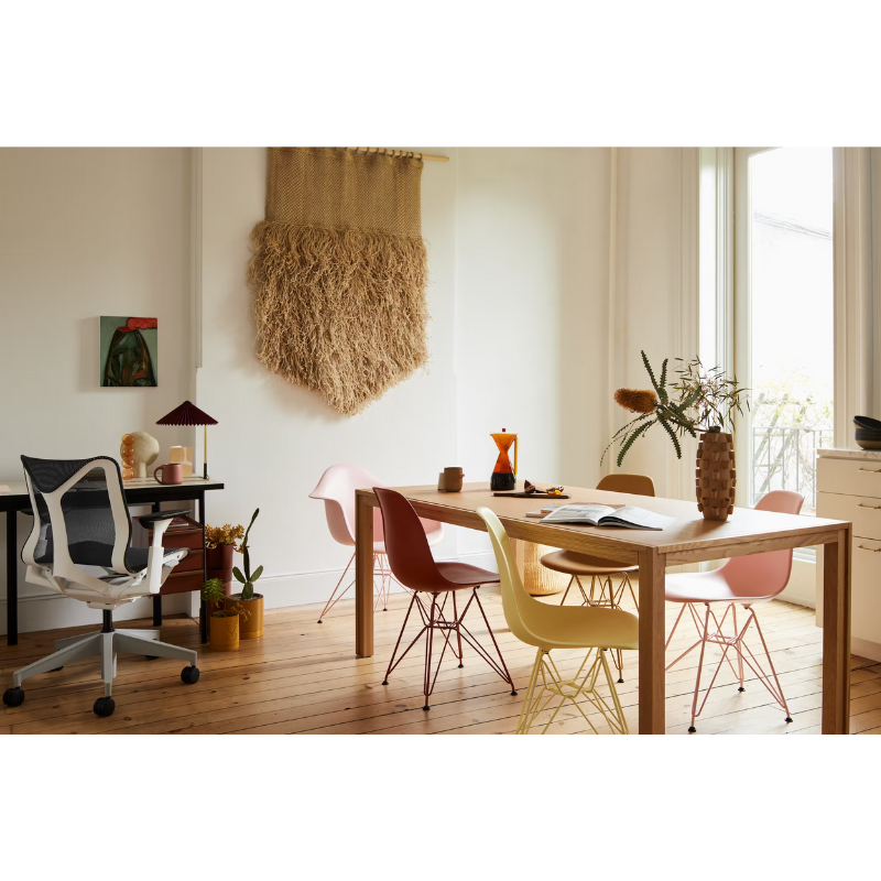 The Eames Molded Plastic Side Chair from Herman Miller designed by Herman Miller x HAY in a lounge area. all-groups