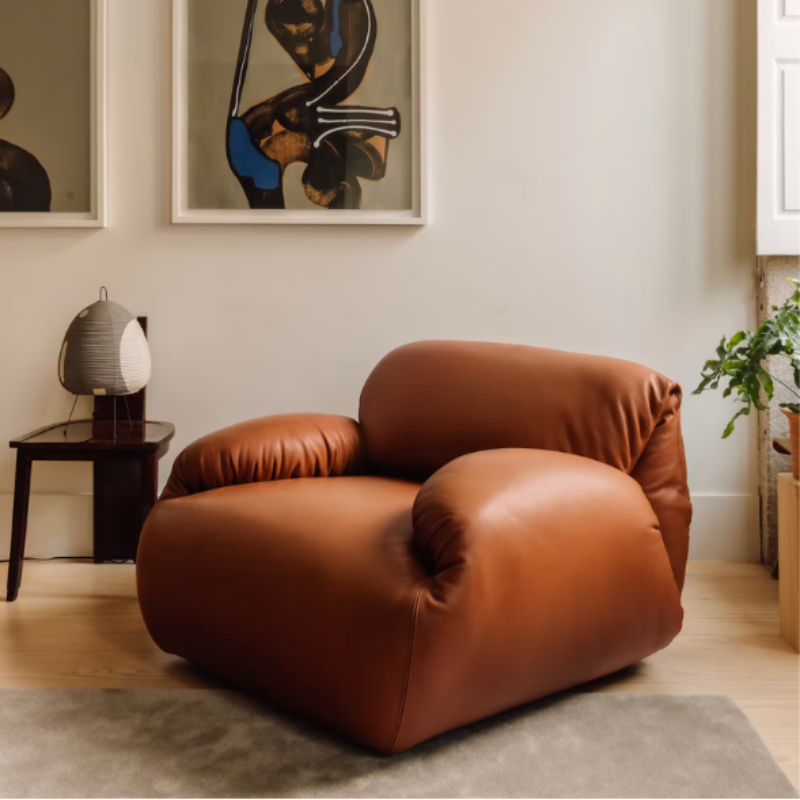 The Leather Luva Modular Armchair Prone Leather from Herman Miller in a living room.