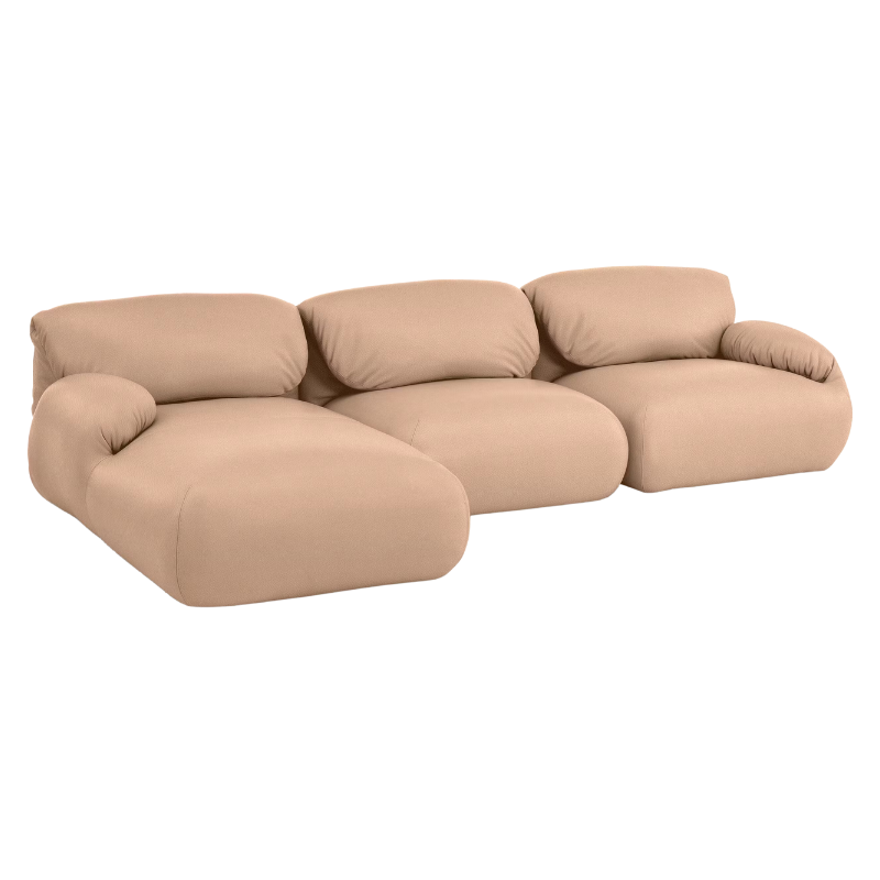 Fold up, down, or reconfigure as you please. The Luva Modular Sectional presents timeless beauty in an inventive form. Created by designer Gabriel Tan, Luva is a case study for probing at the intersections of art, design, and culture. The sectional's elemental form is inspired by the soft-rolled tops of Japanese futons and the padded tactility of a boxing glove.