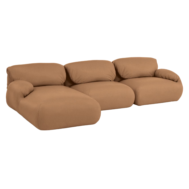 Fold up, down, or reconfigure as you please. The Luva Modular Sectional presents timeless beauty in an inventive form. Created by designer Gabriel Tan, Luva is a case study for probing at the intersections of art, design, and culture. The sectional's elemental form is inspired by the soft-rolled tops of Japanese futons and the padded tactility of a boxing glove.