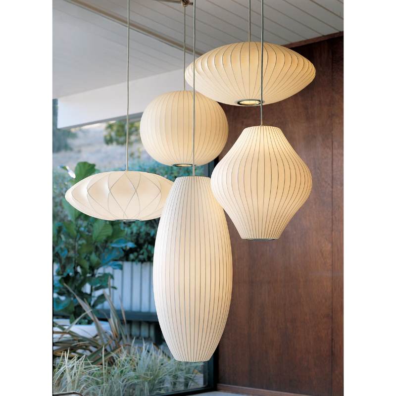 The Nelson Cigar Bubble Pendant from Herman Miller with other Nelson Bubble Pendants.