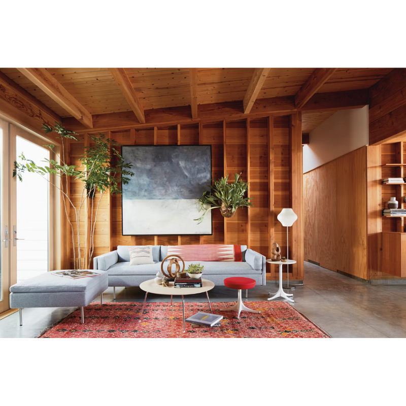 The Nelson Pear Lotus Floor Light from Herman Miller in a living room.