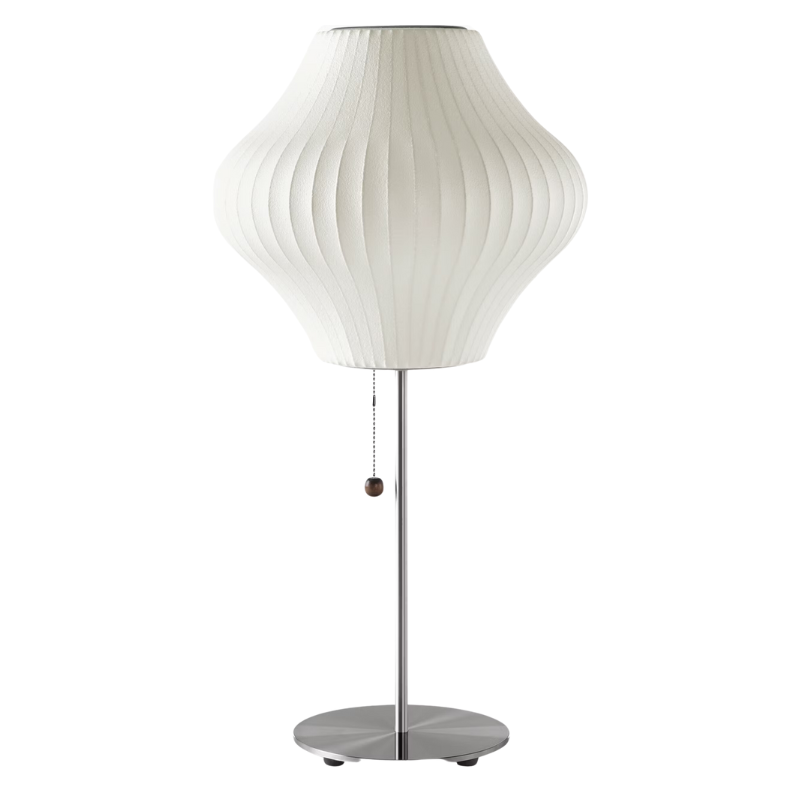 The Nelson Pear Lotus Table Lamp from Herman Miller in brushed nickel.