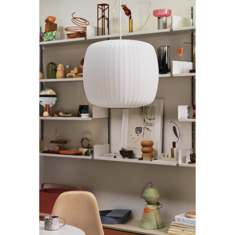 The Nelson Roll Bubble Pendant from Herman Miller in a home lifestyle photograph.