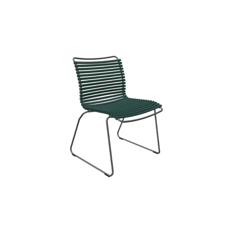 CLICK outdoor chair is simple, honest, and ergonomically well thought out. It is beautiful in its repetition around the table and because the slats (lamellas) can be replaced, you can mix and change the colors as often as you like. These outdoor dining chairs are stackable and easy to store.