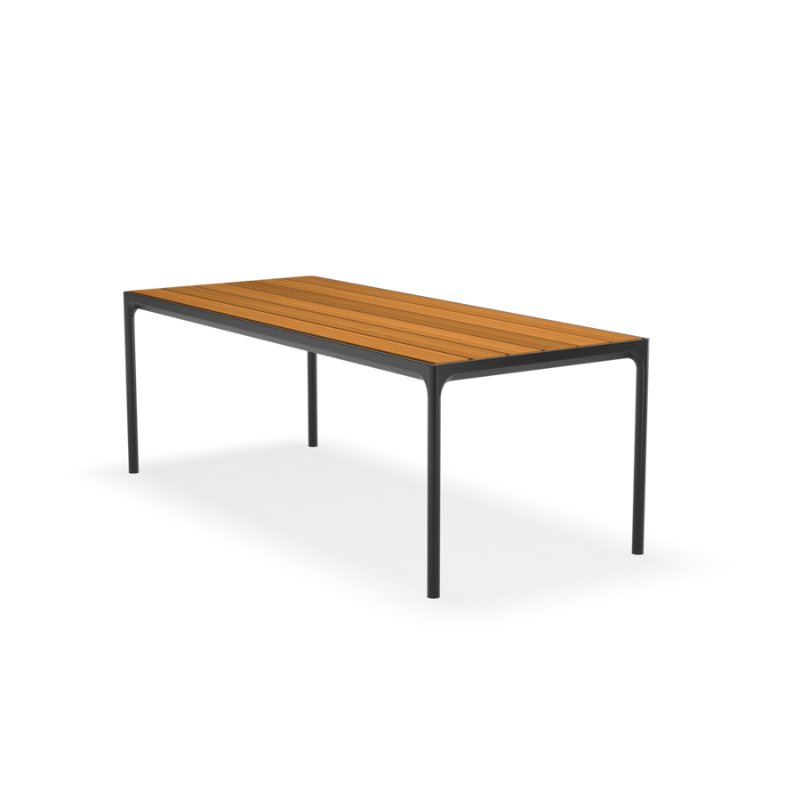 A dining table with a top and four legs – that is what you get in FOUR, no matter which size you choose. The special developed extruded profile in the table frame makes FOUR a remarkable strong table. FOUR in 4 different sizes with table top options in bamboo or black metal, with legs in powder coated black or grey aluminum.