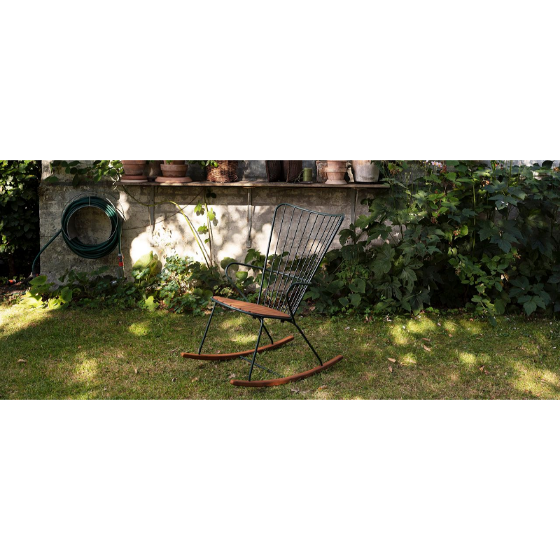The PAON outdoor rocking chair has Scandinavian influences in its design, but with a touch of French Victorian romance. The PAON chairs provides optimal seating comfort which you would not expect from a metal chair!