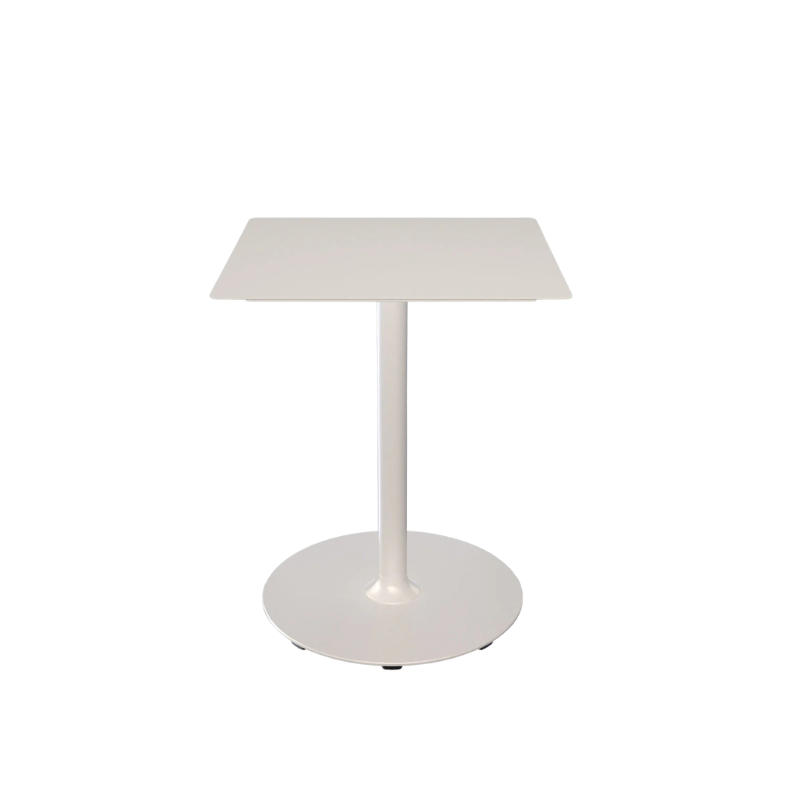 PICO is a collection of café tables ideal for various settings, whether indoors or outdoors, in private or public spaces. Shown in muted white.