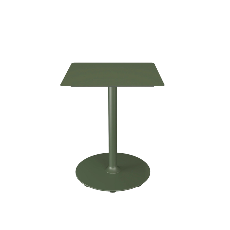 PICO is a collection of café tables ideal for various settings, whether indoors or outdoors, in private or public spaces. SHOWN IN OLIVE GREEN.