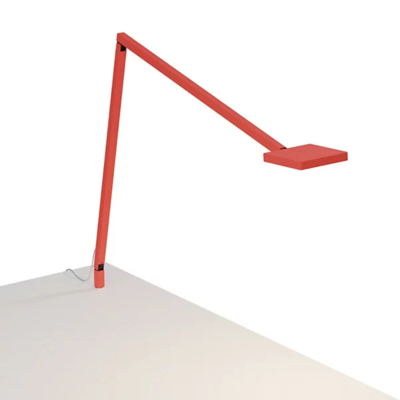 The Focaccia Desk Lamp from Koncept with the through table mount in matte fire red.