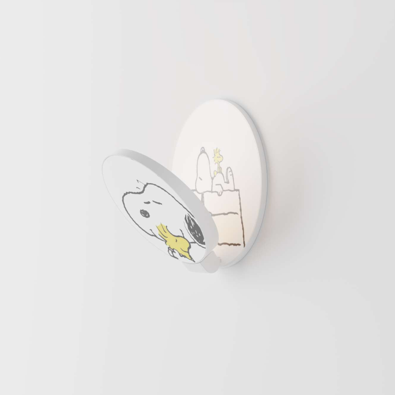 The Peanuts Edition Gravy Wall Sconce from Koncept in the Snoopy and Woodstock style from the side.
