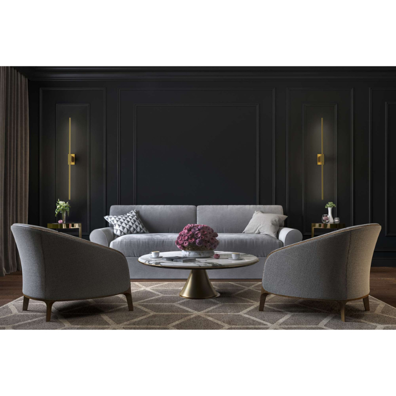 The Z-Bar Wall Sconce from Koncept in a living room lounge area.