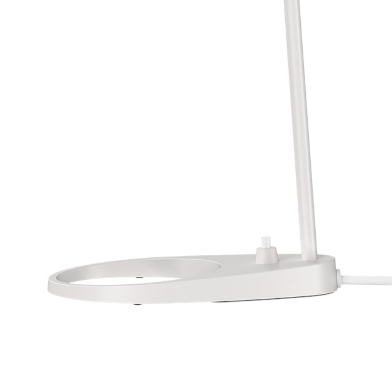 The AJ Mini Table Lamp from Louis Poulsen in white, in a detailed image.