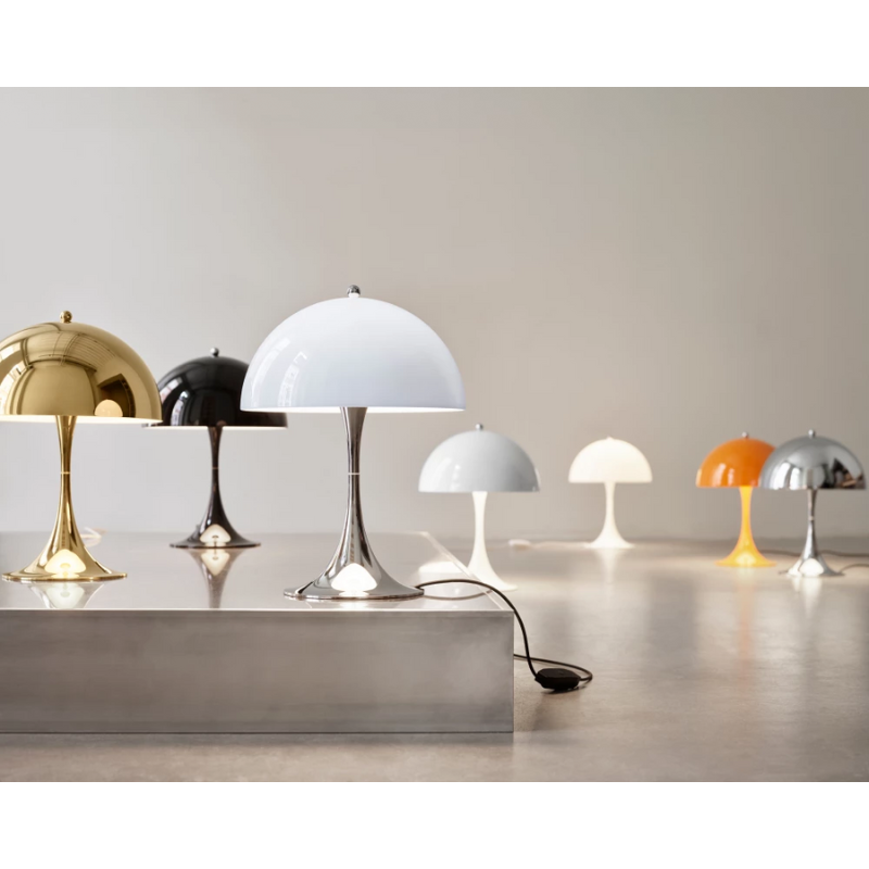 The Panthella 250 Table Lamp from Louis Poulsen showing the multiple color options available.