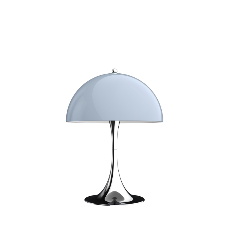 The Panthella 320 Table Lamp from Louis Poulsen in grey opal.