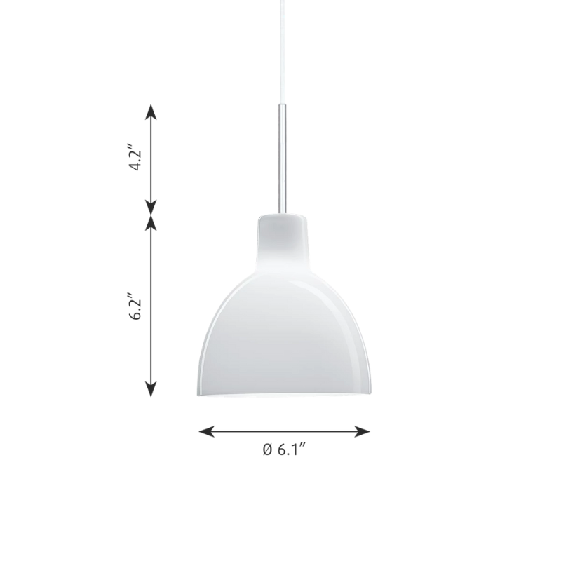 The Tolbod 6.1/8.7 Glass Pendant from Louis Poulsen, 6.1 inch dimensions.