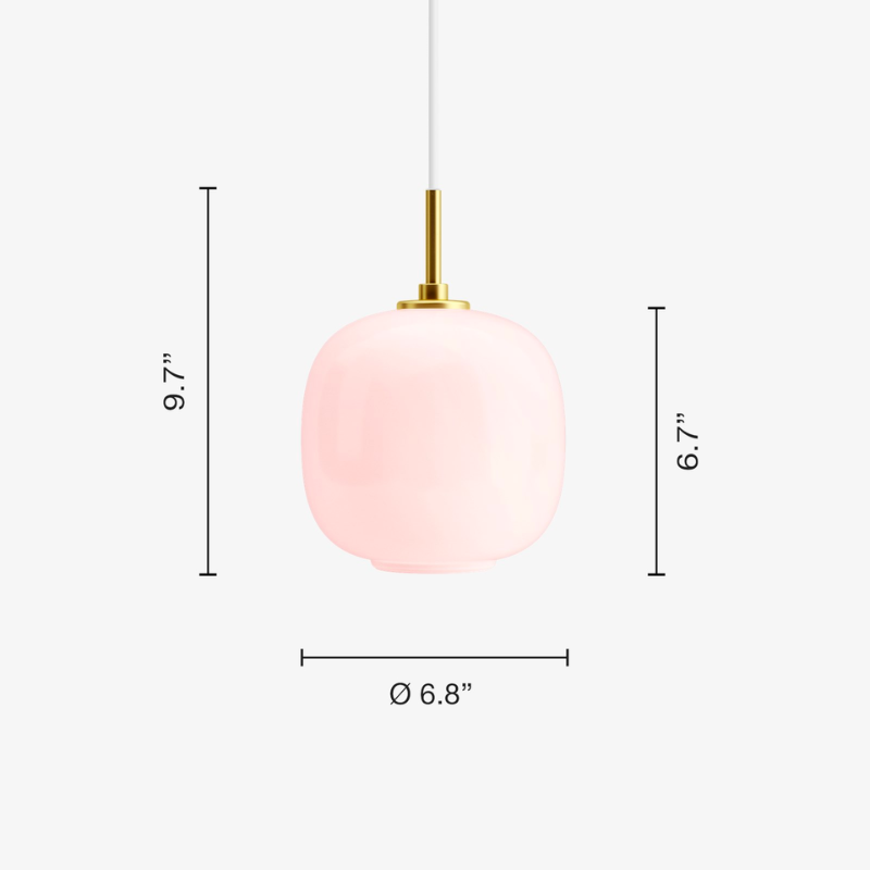 A twist on the iconic design, the VL 45 Pale Rose Pendant features pale rose colored mouth-blown four-layer glass paired with the brushed brass suspension, a subtle nod to contemporary interior trends.A twist on the iconic design, the VL 45 Pale Rose Pendant features pale rose colored mouth-blown four-layer glass paired with the brushed brass suspension, a subtle nod to contemporary interior trends.