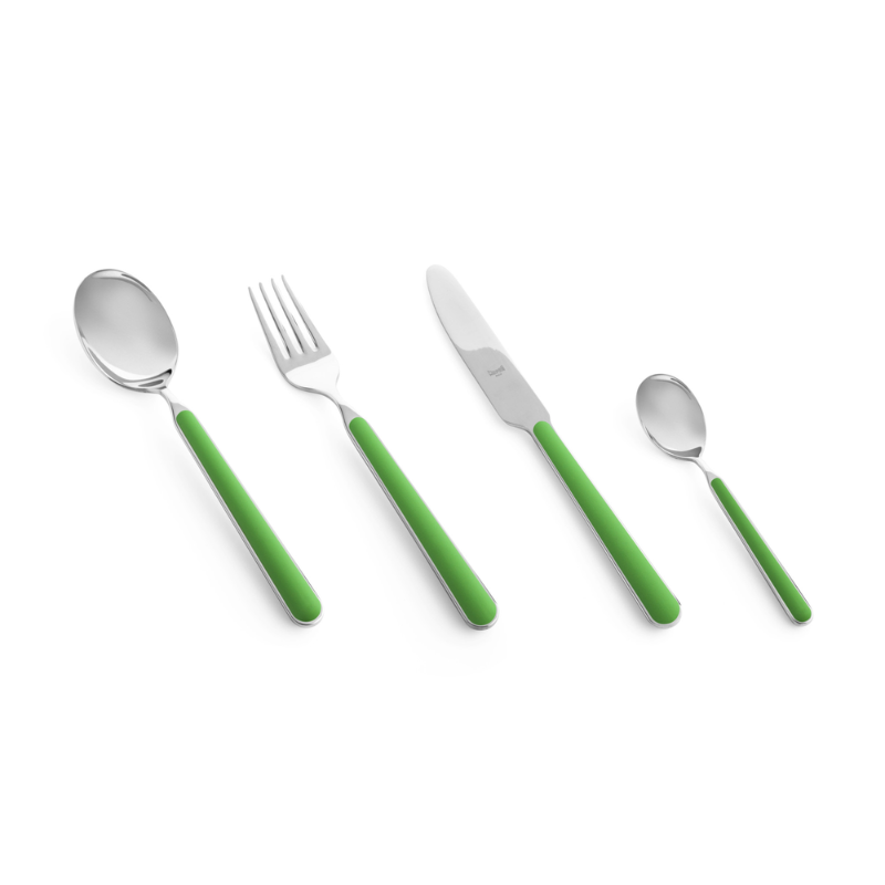 The Fantasia 24 Piece Cutlery Set from Mepra (6 of each per set) in apple green.