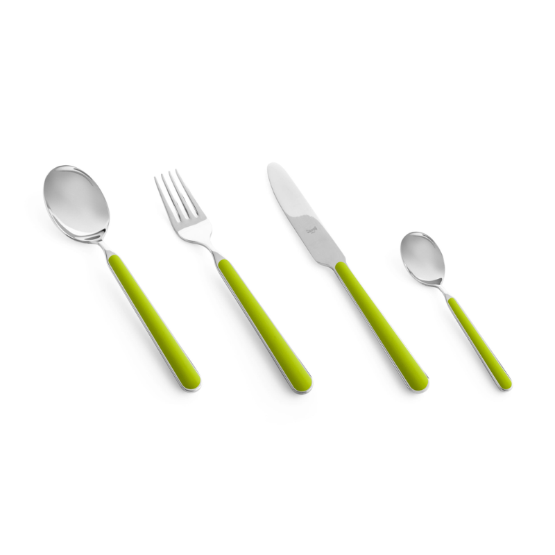 The Fantasia 24 Piece Cutlery Set from Mepra (6 of each per set) in olive green.