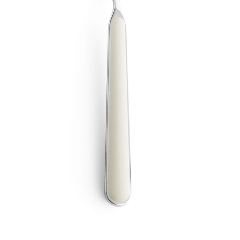 The handle color of the flatware pieces in the Fantasia 54 Piece Cutlery Set from Mepra in white.