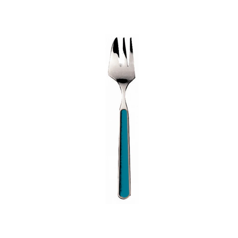 The Fantasia Cake Fork from Mepra in petroleum.