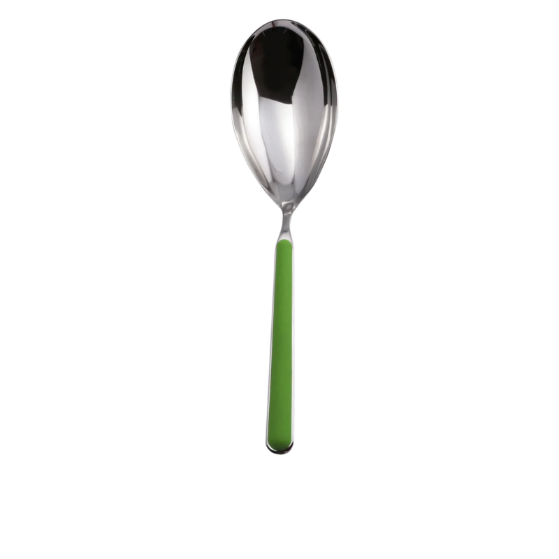 The Fantasia Risotto Spoon from Mepra in apple green. This serveware also serves as a large serving spoon.