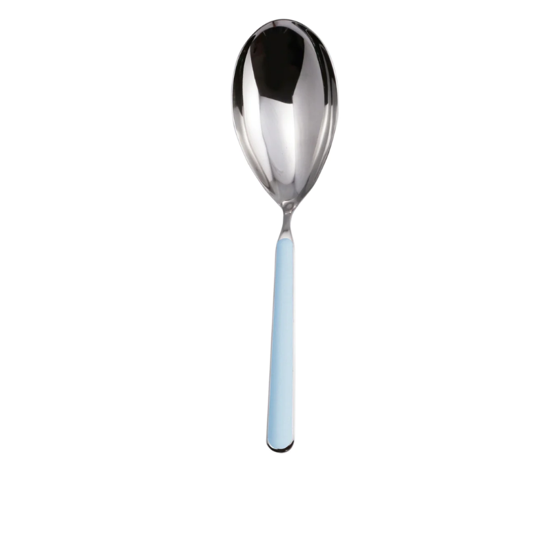 The Fantasia Risotto Spoon from Mepra in light blue. This serveware also serves as a large serving spoon.