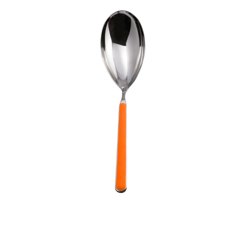 The Fantasia Risotto Spoon from Mepra in orange. This serveware also serves as a large serving spoon.